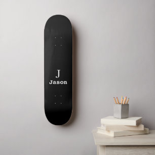 Elegant Monogram Initial Name Personalized Black Skateboard