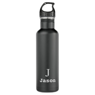 Elegant Monogram Initial Name Personalized Black Stainless Steel Water Bottle