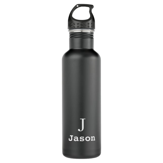 Elegant Monogram Initial Name Personalized Black Stainless Steel Water Bottle (Front)