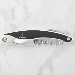 Elegant Monogram Initial Name Personalized Black Waiter's Corkscrew