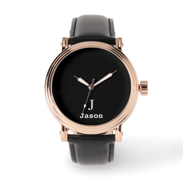 Elegant Monogram Initial Name Personalized Black Watch (Front)