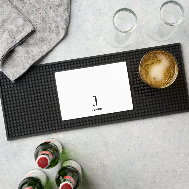 Elegant Monogram Initial Name Personalized White Bar Mat (Insitu (Bar 1))