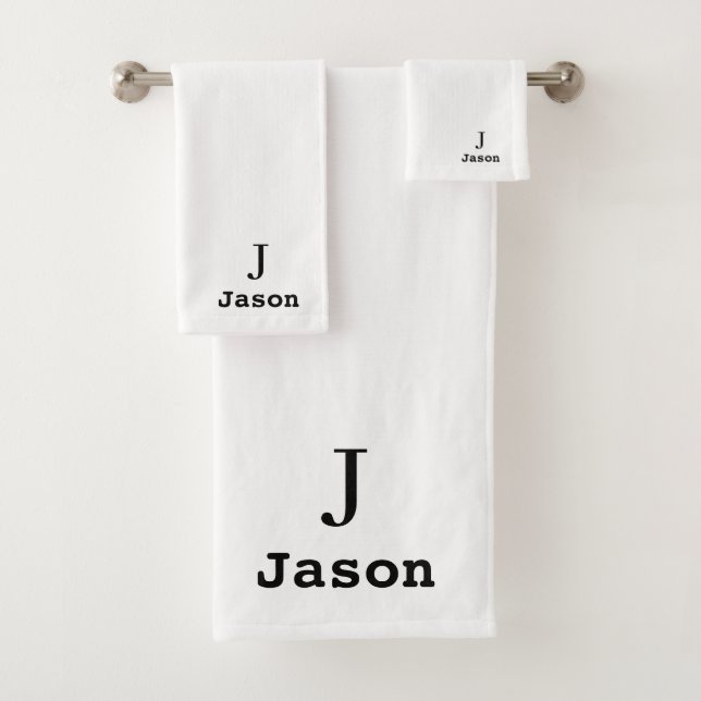 Elegant Monogram Initial Name Personalized White Bath Towel Set (Insitu)