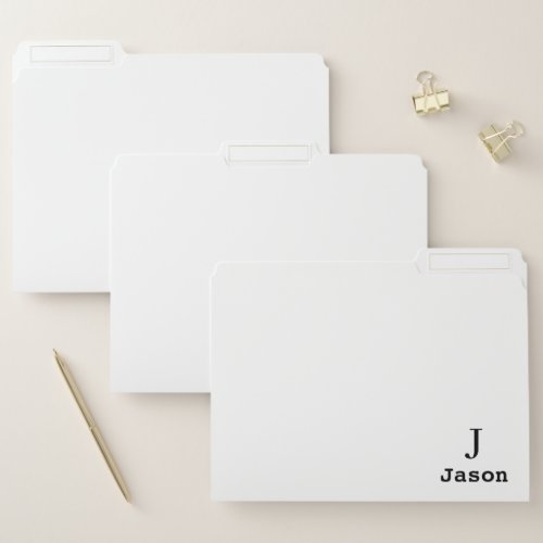 Elegant Monogram Initial Name Personalized White File Folder
