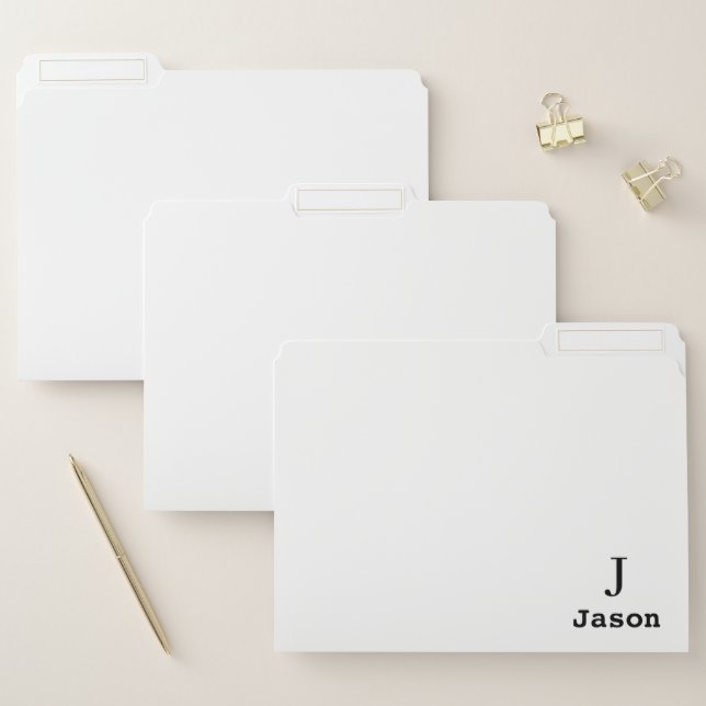 Elegant Monogram Initial Name Personalized White File Folder (Set)