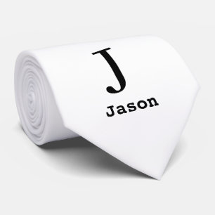Elegant Monogram Initial Name Personalized White Neck Tie