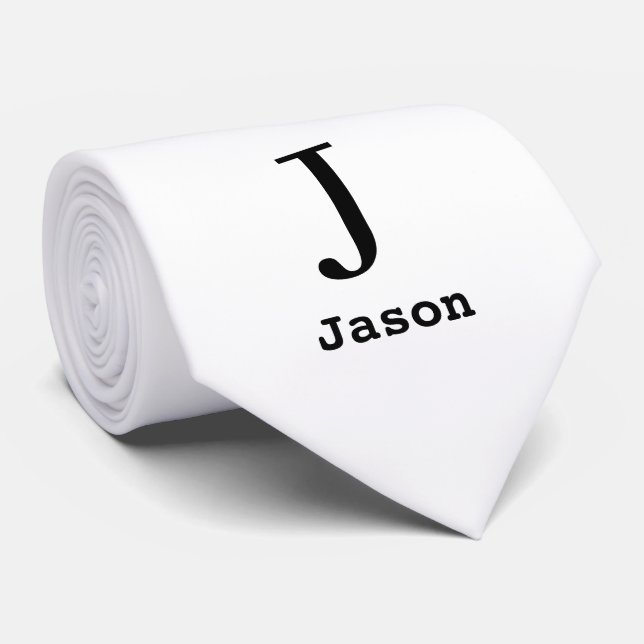 Elegant Monogram Initial Name Personalized White Neck Tie (Rolled)