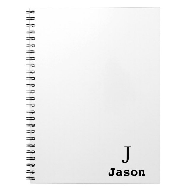 Elegant Monogram Initial Name Personalized White Notebook (Front)