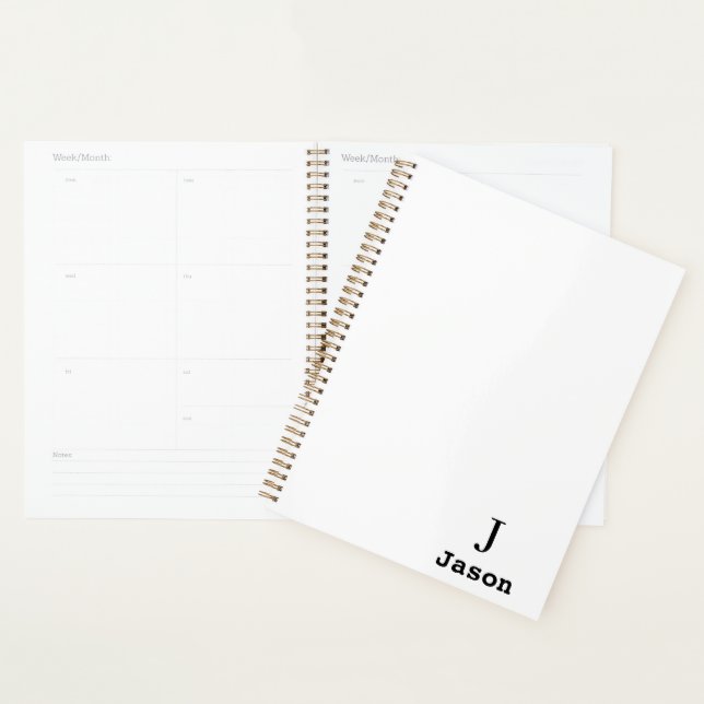Elegant Monogram Initial Name Personalized White Planner (Display)