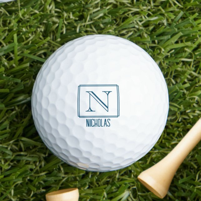 Elegant Monogram Initial Navy Blue Border Golf Balls (Creator Uploaded)