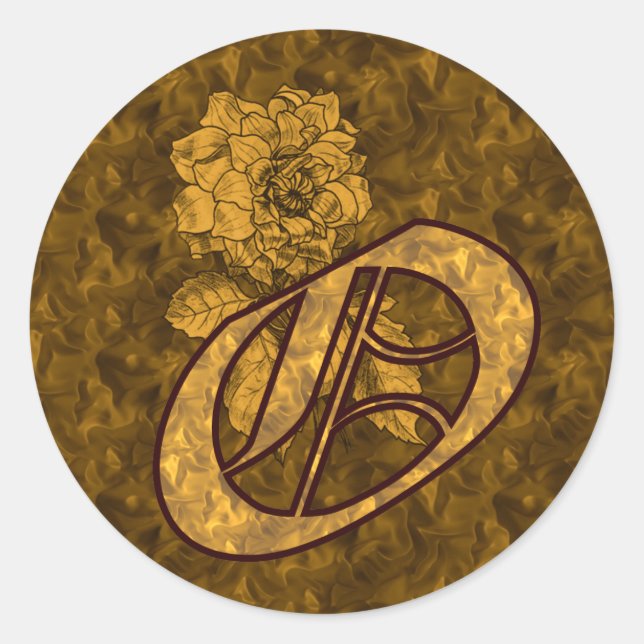 Elegant Monogram Initial O Gold Peony Flower Classic Round Sticker (Front)