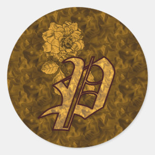 Elegant Monogram Initial P Gold Peony Flower Classic Round Sticker