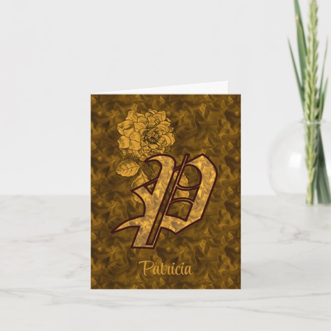 Elegant Monogram Initial P Gold Peony Personalized Note Card (Front)