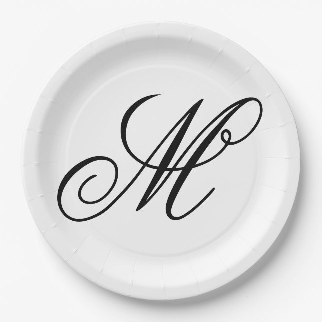 Elegant Monogram Initial  Paper Plates (Front)