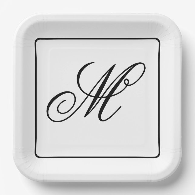 Elegant Monogram Initial  Paper Plates (Front)