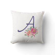 Elegant Monogram Initial Pink Watercolor Roses