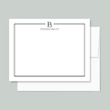 Elegant Monogram Initial Professional Black White Note Card