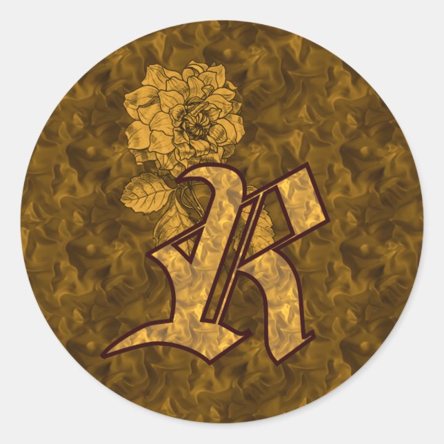 Elegant Monogram Initial R Gold Peony Flower Classic Round Sticker (Front)