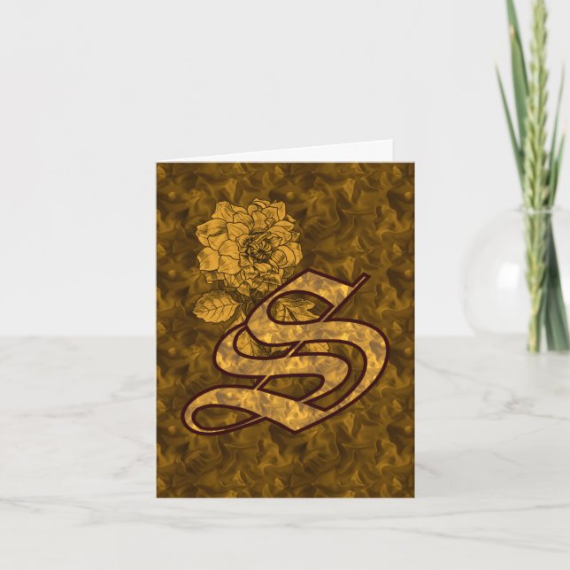 Elegant Monogram Initial S Gold Peony Personalized Note Card (Front)