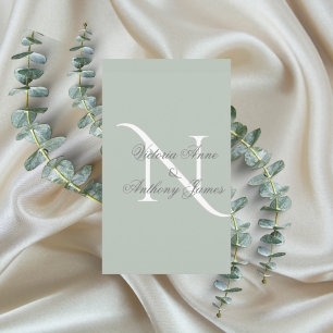 Elegant Monogram Initial Sage Green Wedding Invitation