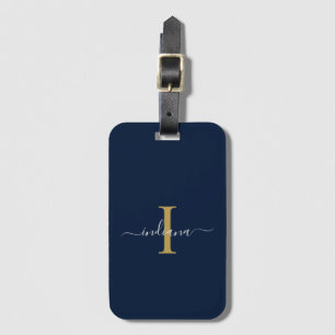 Elegant Monogram Initial Script Name Travel Luggage Tag