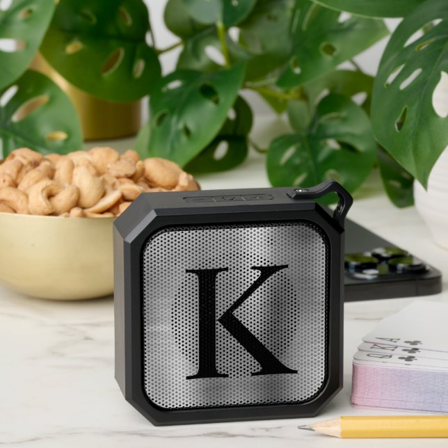 Elegant Monogram Initial Silver Bluetooth Speaker (Insitu(Table))
