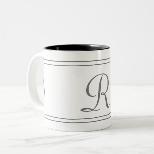 Elegant Monogram Initial White  Striped Two_Tone Coffee Mug
