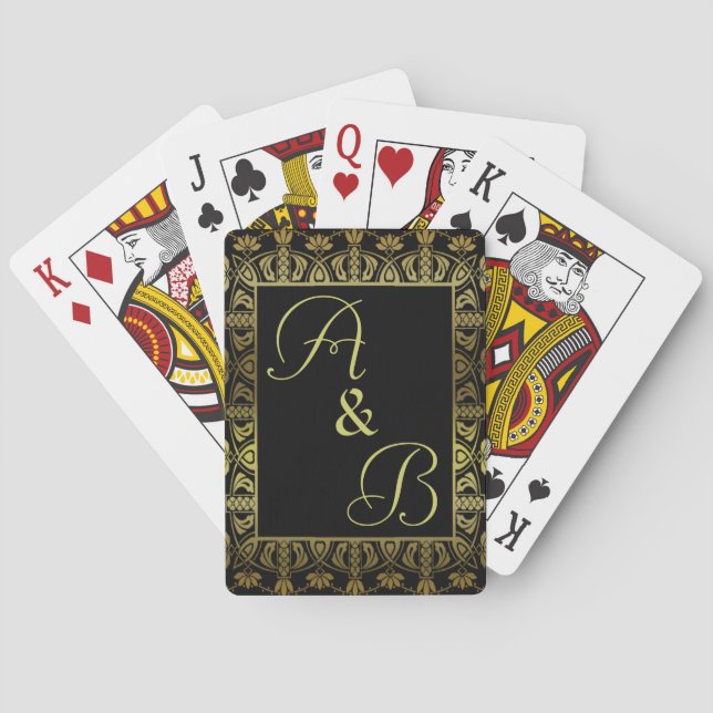 elegant monogram initialed playing cards deck gold (Back)