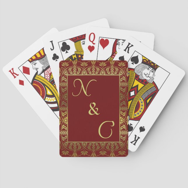 elegant monogram initialed playing cards deck gold (Back)