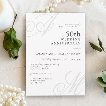 Elegant Monogram Initials 50th Wedding Anniversary Invitation by Oasis_Landing at Zazzle