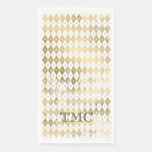Elegant Monogram Initials Black Gold Harlequin Paper Guest Towels