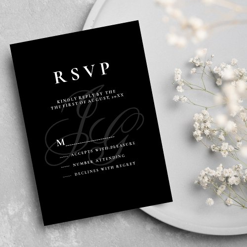Elegant monogram initials black white RSVP Invitation