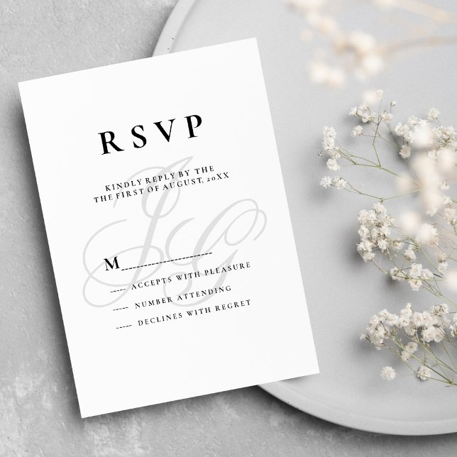 Elegant monogram initials black white RSVP Invitation (Elegant monogram initials black white RSVP)