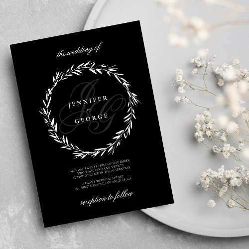 Elegant monogram initials black white Wedding  Invitation