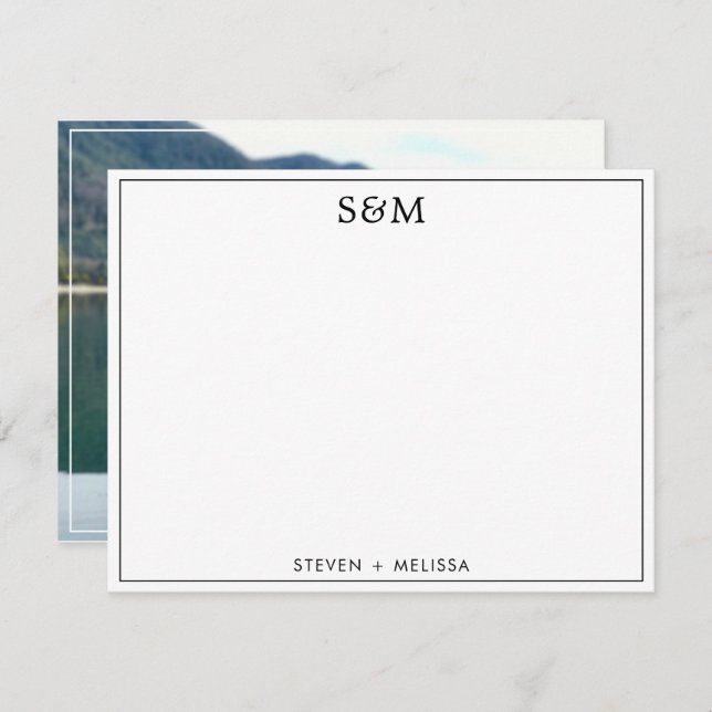 Elegant Monogram Initials Couple Name Photo Note Card (Front/Back)