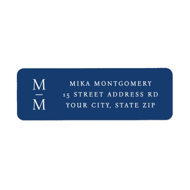 Elegant monogram initials dark blue return address label (Front)
