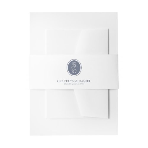 Elegant Monogram Initials Dark Gray Blue Wedding Invitation Belly Band