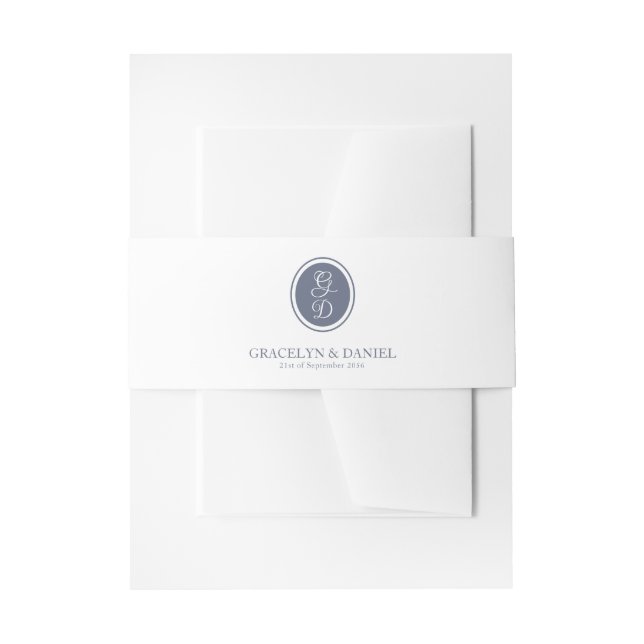 Elegant Monogram Initials Dark Gray Blue Wedding Invitation Belly Band (Front Example)