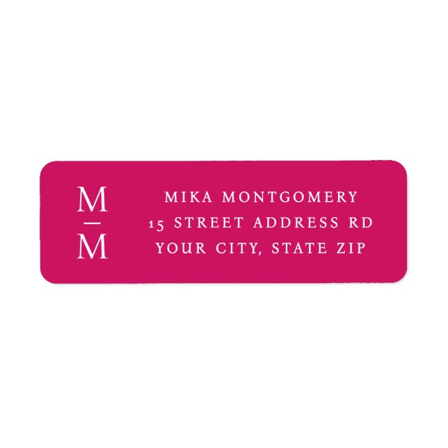 Elegant monogram initials deep rose return address label (Front)