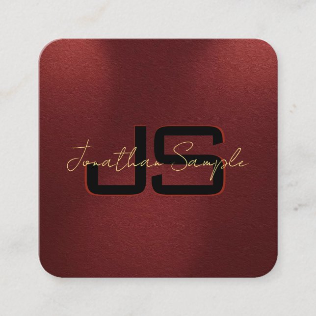 Elegant Monogram Initials Gold Color Text Square Business Card (Front)