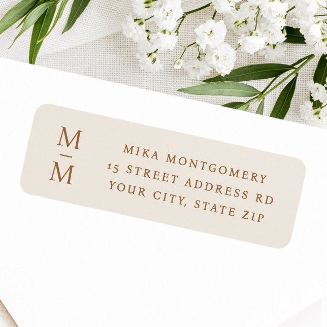 Elegant monogram initials light tan return address label (Elegant monogram initials light tan return address label)