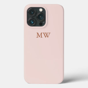 Elegant monogram initials minimalist blush pink iPhone 13 pro case
