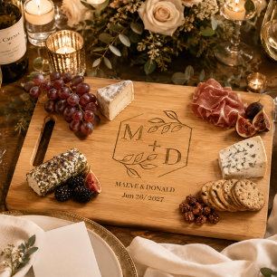 Elegant Monogram Initials Modern Wedding Engraved Cutting Board