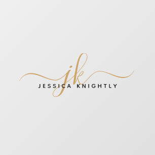 Elegant Monogram Initials Name Gold Black Script Wall Decal