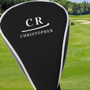 Elegant Monogram Initials Name Personalized Black Golf Head Cover