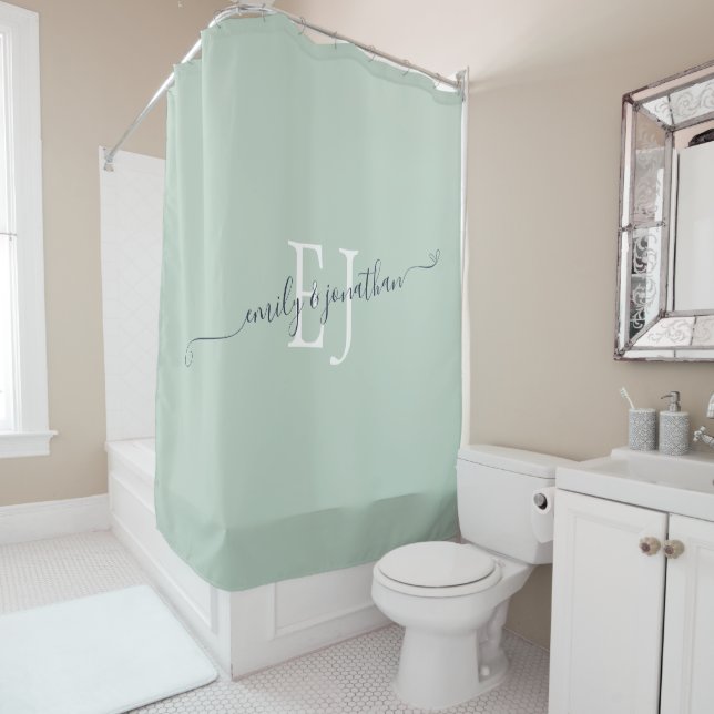 Elegant Monogram Initials Names Sage Green Shower Curtain (In Situ)