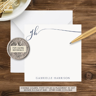 Elegant Monogram Initials Navy Blue Script Note Card