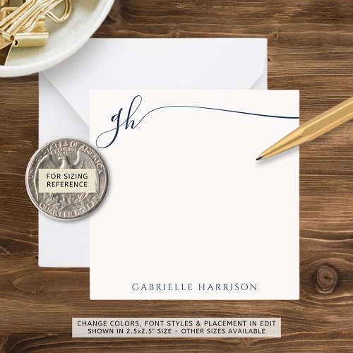 Elegant Monogram Initials Navy Blue Script Note Card