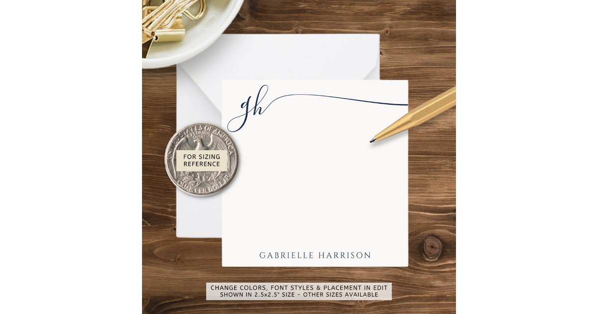 Elegant Monogram Initials Navy Blue Script Note Card | Zazzle