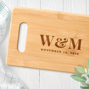 Elegant Monogram Initials Newlywed Wedding Engraved Cutting Board